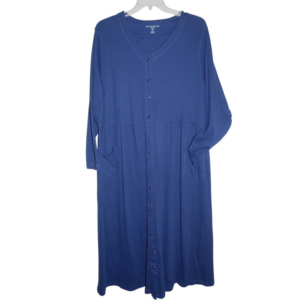 Only Necessities Snap Front Lounge Dress Muumuu 1X 22/24 Casual Comfort